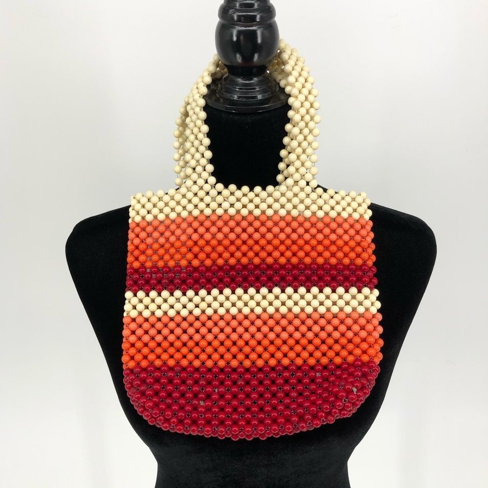 Urban Outfitters Retro Orange Red Cream Beaded Handbag NWT
